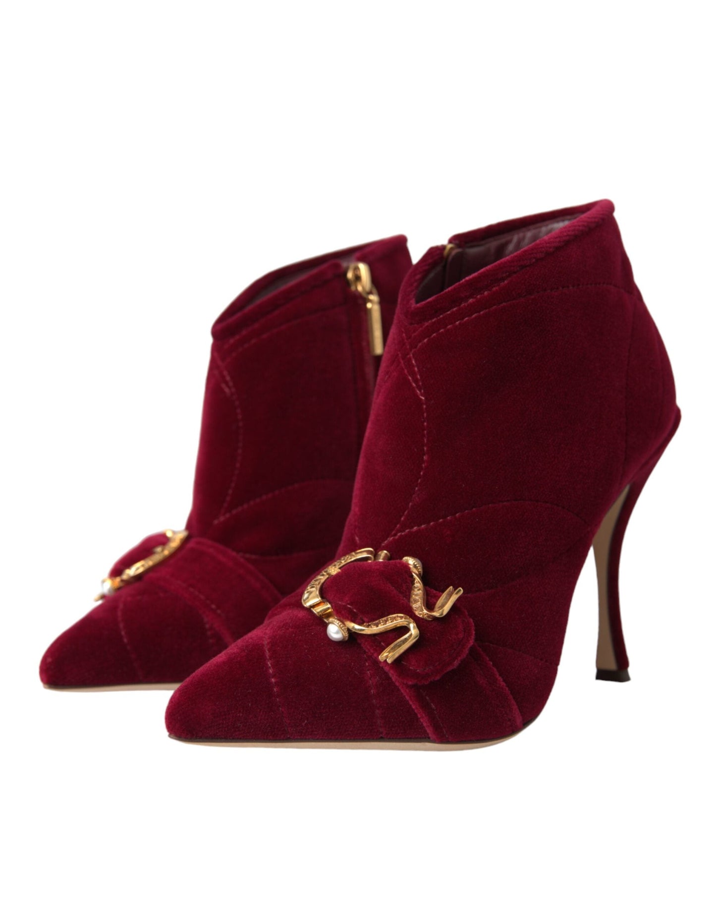 Dolce & Gabbana Dark Red Velvet Devotion Buckle Boots Shoes - EU40/US9.5