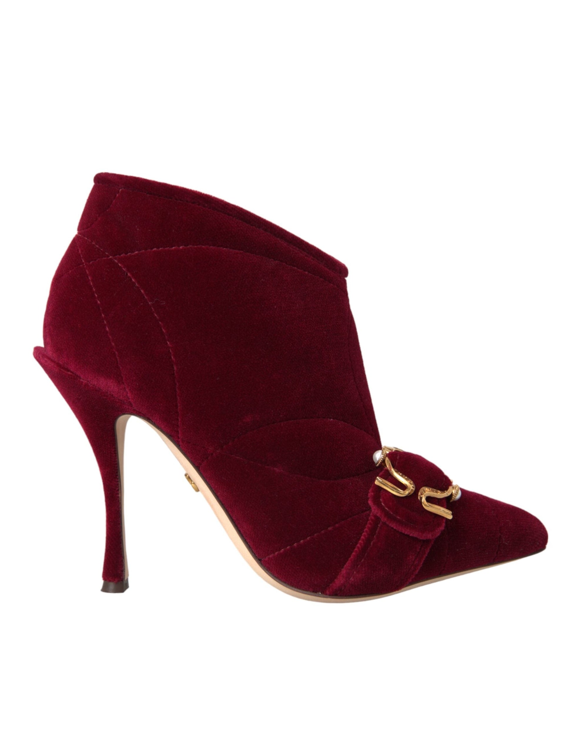 Dolce & Gabbana Dark Red Velvet Devotion Buckle Boots Shoes - EU40/US9.5