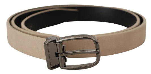 Dolce & Gabbana Elegant Beige Leather Belt with Silver Tone Buckle - 90 cm / 36 Inches