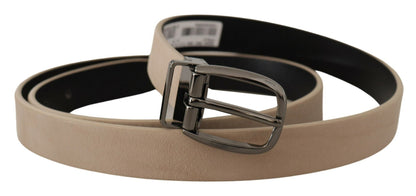 Dolce & Gabbana Elegant Beige Leather Belt with Silver Tone Buckle - 90 cm / 36 Inches