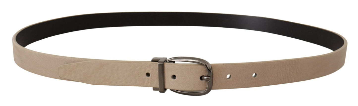 Dolce & Gabbana Elegant Beige Leather Belt with Silver Tone Buckle - 90 cm / 36 Inches