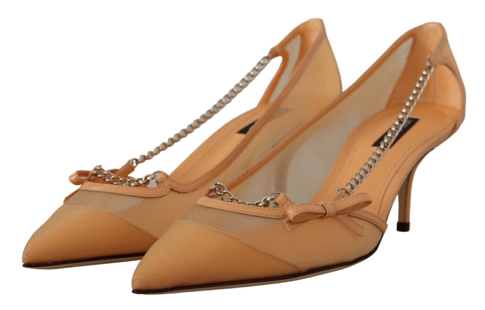 Dolce & Gabbana Elegant Beige Mesh Pumps with Silver Chains - EU39/US8.5