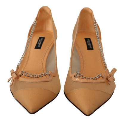 Dolce & Gabbana Elegant Beige Mesh Pumps with Silver Chains - EU39/US8.5