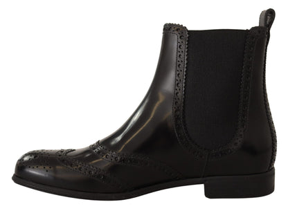 Dolce & Gabbana Elegant Black Ankle Wingtip Oxford Boots - EU35/US4.5