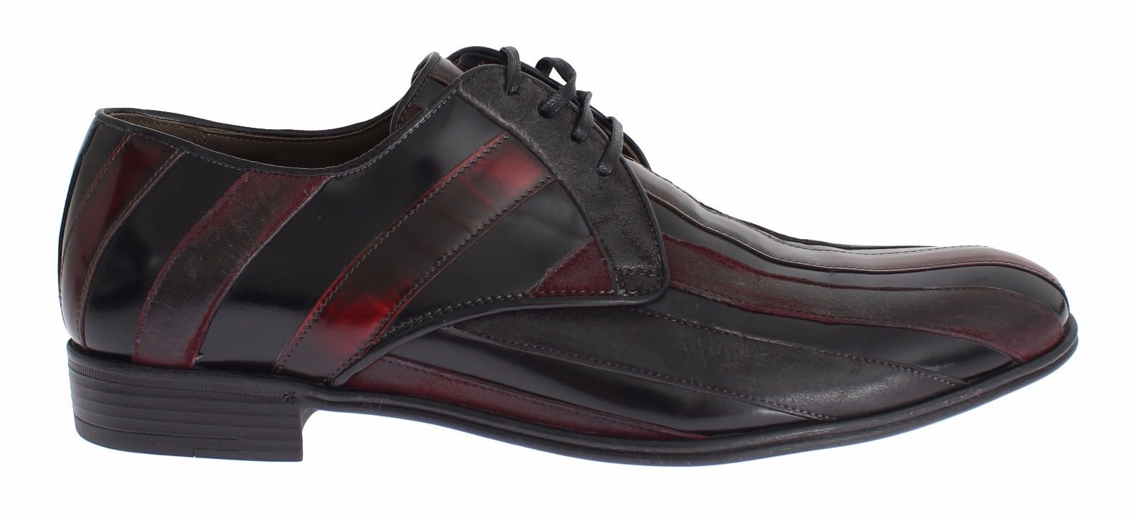 Dolce & Gabbana Elegant Black Bordeaux Striped Leather Dress Shoes - EU39.5/US6.5