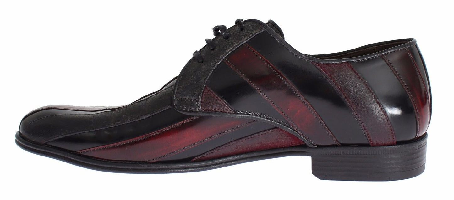 Dolce & Gabbana Elegant Black Bordeaux Striped Leather Dress Shoes - EU39.5/US6.5