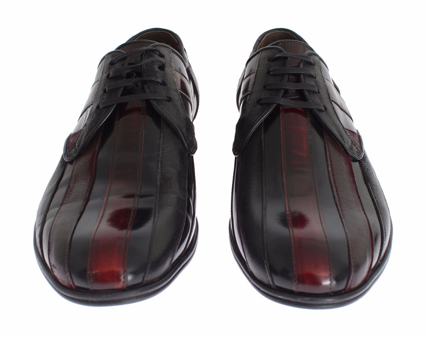 Dolce & Gabbana Elegant Black Bordeaux Striped Leather Dress Shoes - EU39.5/US6.5