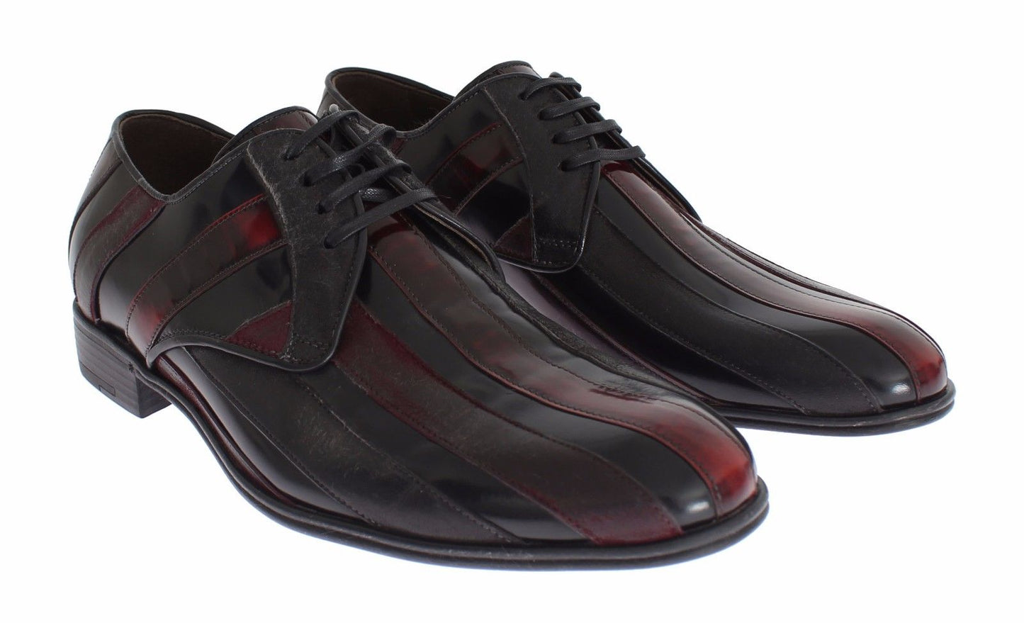 Dolce & Gabbana Elegant Black Bordeaux Striped Leather Dress Shoes - EU39.5/US6.5