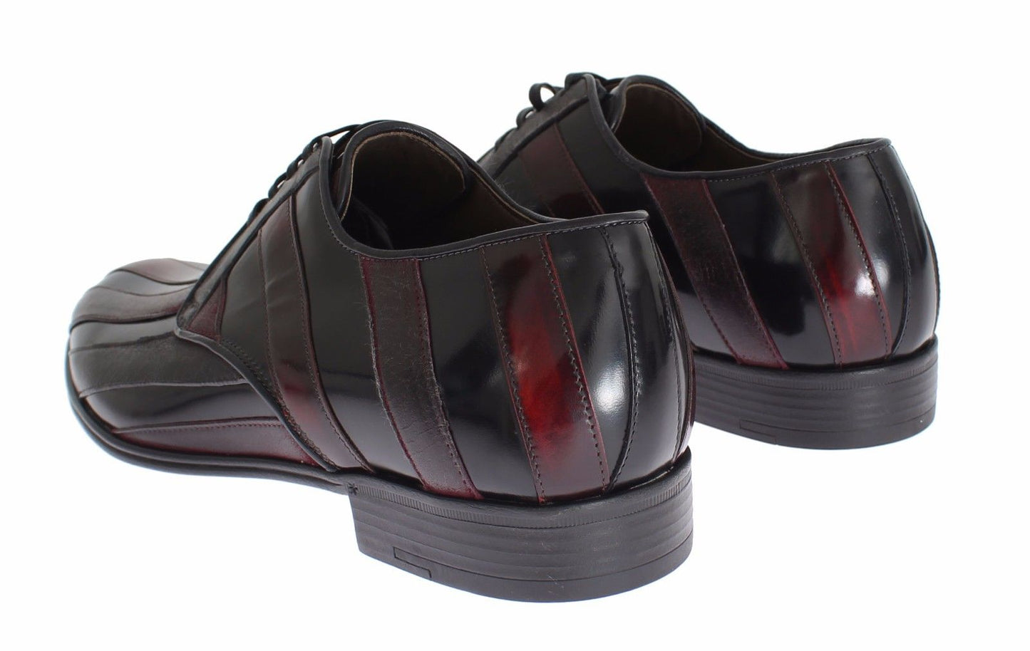 Dolce & Gabbana Elegant Black Bordeaux Striped Leather Dress Shoes - EU39.5/US6.5