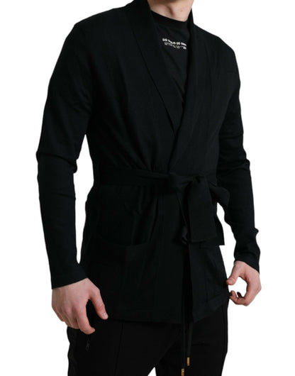 Dolce & Gabbana Elegant Black Cashmere Robe with Waist Belt - IT48 | M