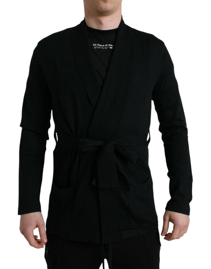 Dolce & Gabbana Elegant Black Cashmere Robe with Waist Belt - IT48 | M