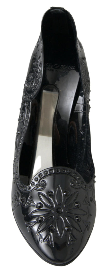 Dolce & Gabbana Elegant Black Crystal Cinderella Pumps - EU39/US8.5