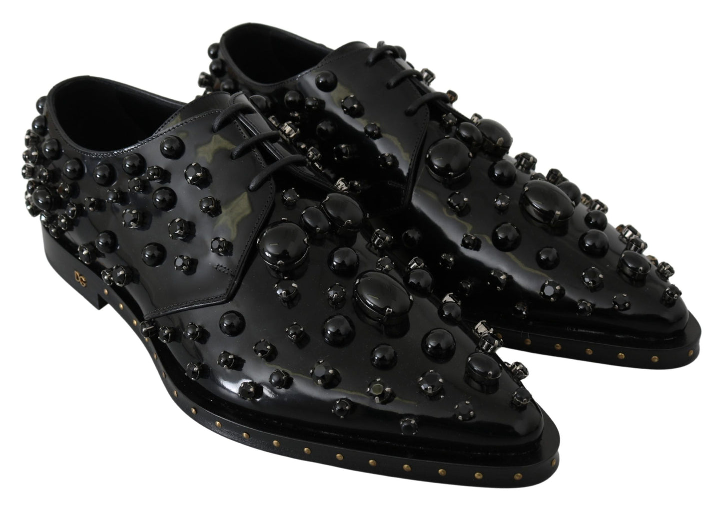 Dolce & Gabbana Elegant Black Crystal Leather Dress Shoes - EU40/US9.5