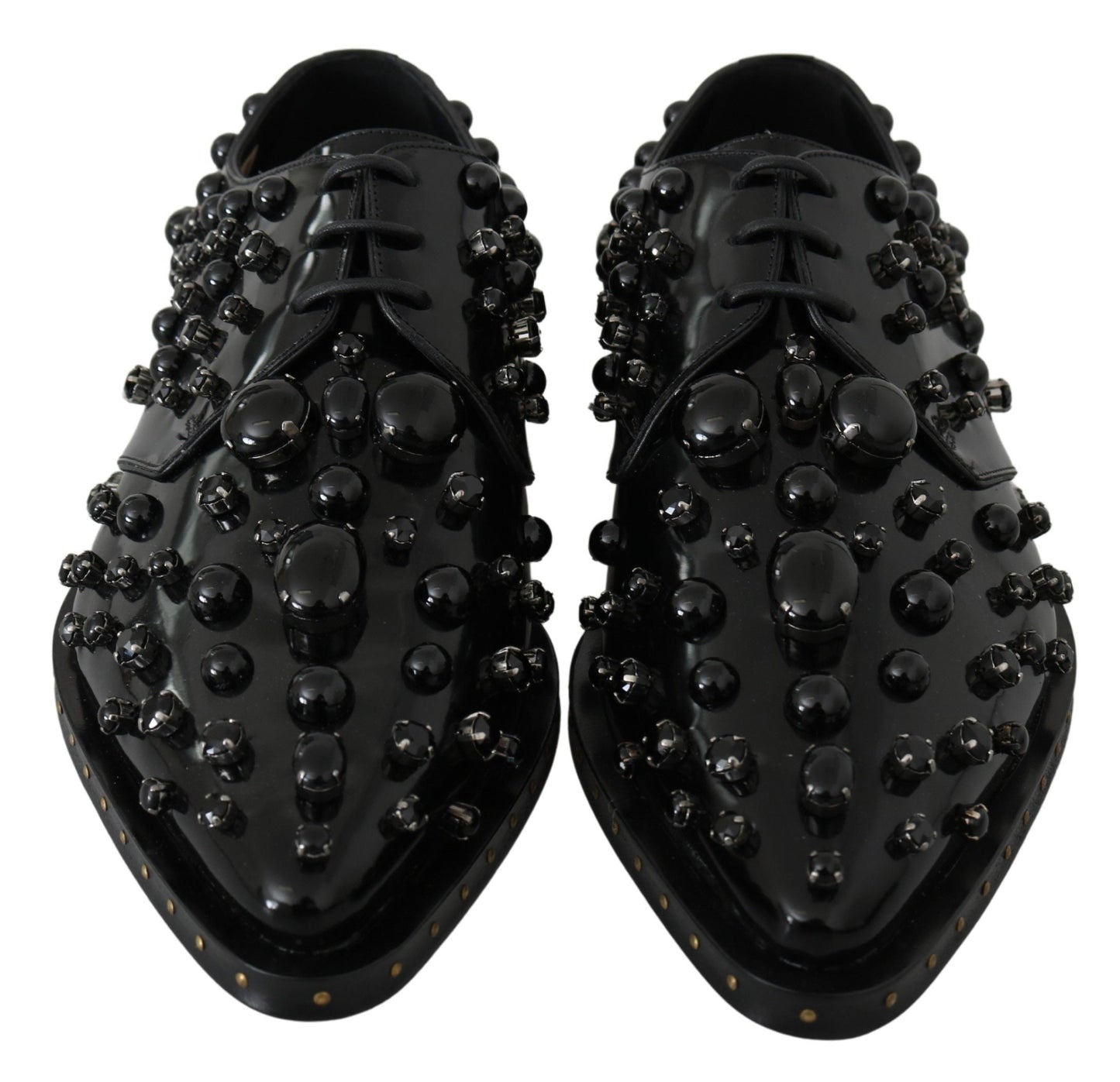 Dolce & Gabbana Elegant Black Crystal Leather Dress Shoes - EU40/US9.5