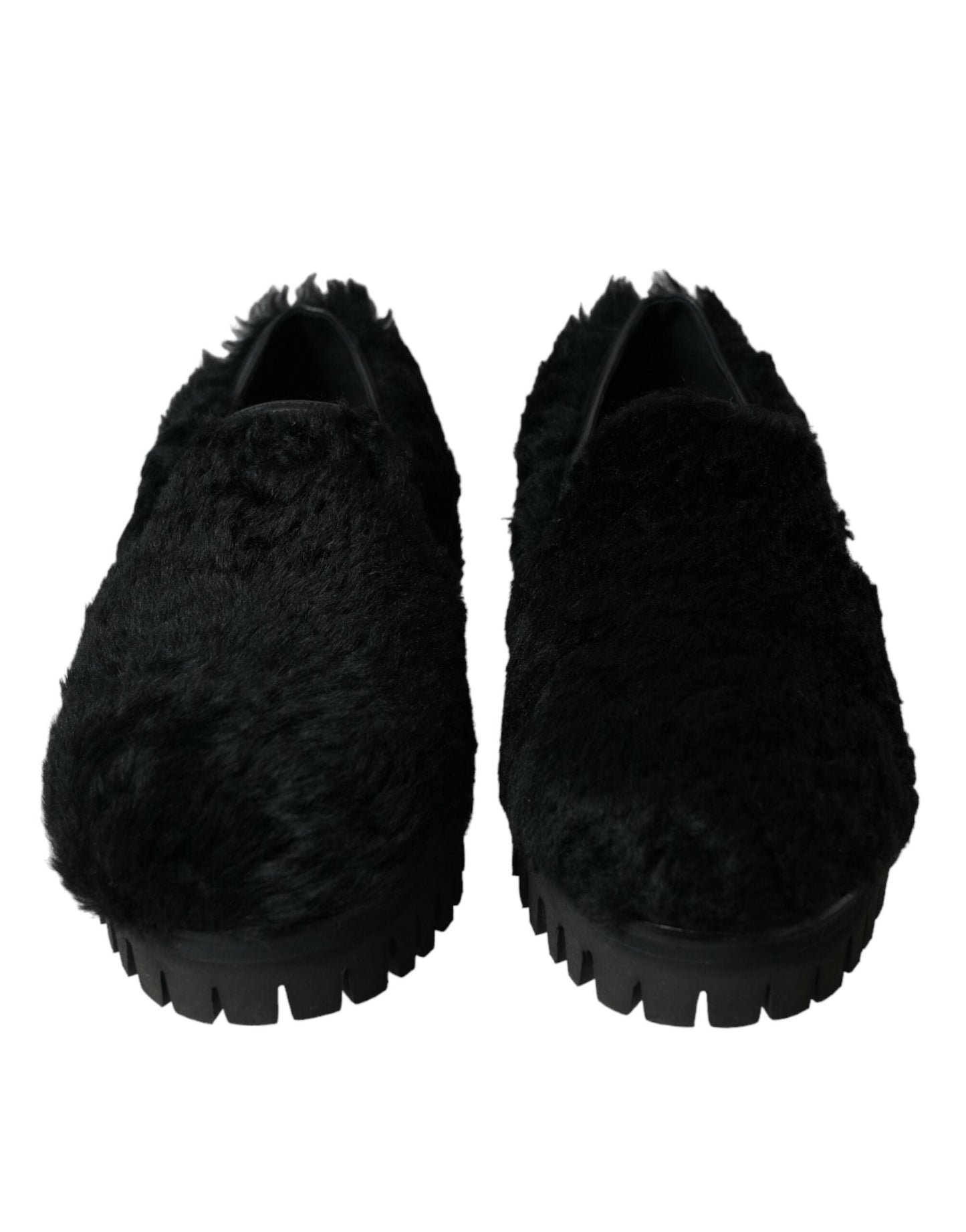 Dolce & Gabbana Elegant Black Fur Slip On Loafers for