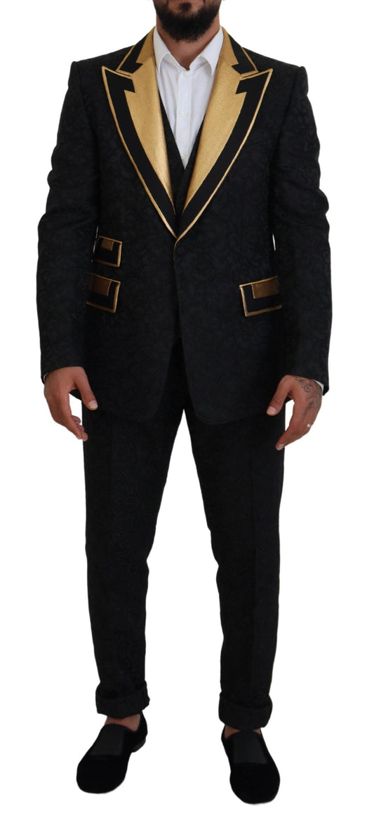 Dolce & Gabbana Elegant Black & Gold Slim Fit 3 Piece Suit - IT46 | S