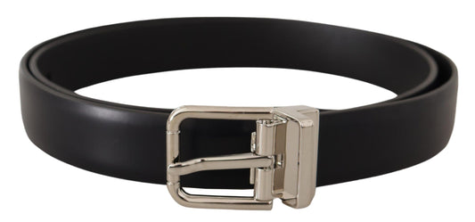 Dolce & Gabbana Elegant Black Leather Belt with Metal Buckle - 100 cm / 40 Inches