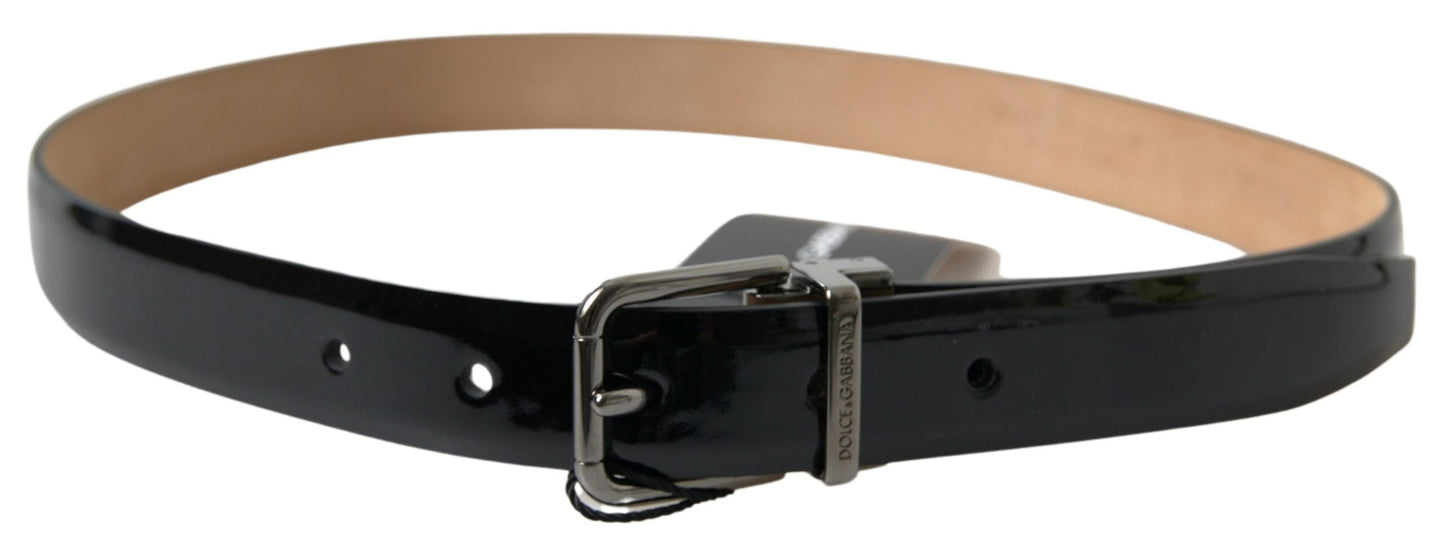 Dolce & Gabbana Elegant Black Leather Belt with Metal Buckle - 75 cm / 30 Inches