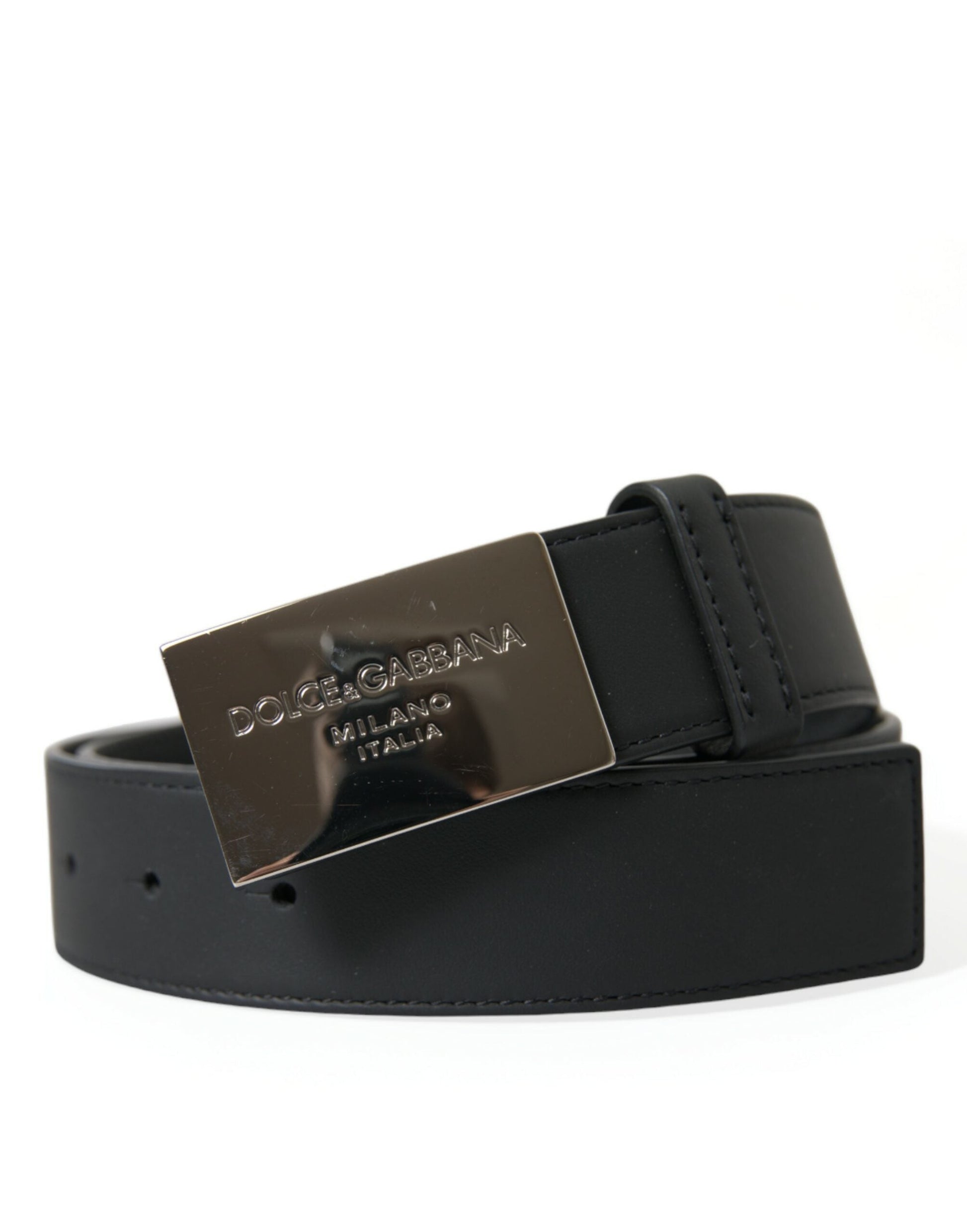 Dolce & Gabbana Elegant Black Leather Belt with Metal Buckle - 80 cm / 32 Inches