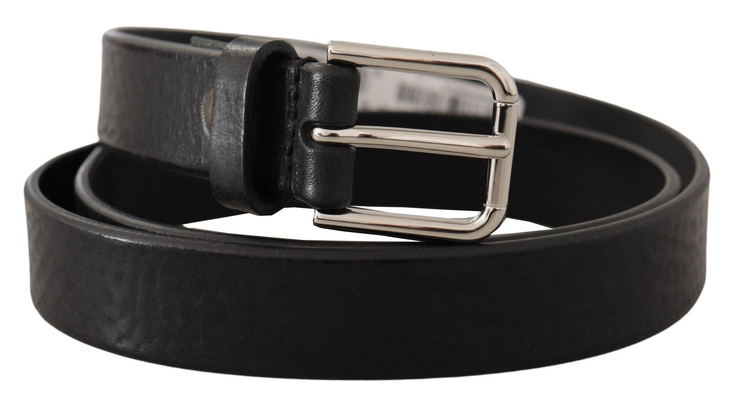 Dolce & Gabbana Elegant Black Leather Belt with Metal Buckle - 80 cm / 32 Inches