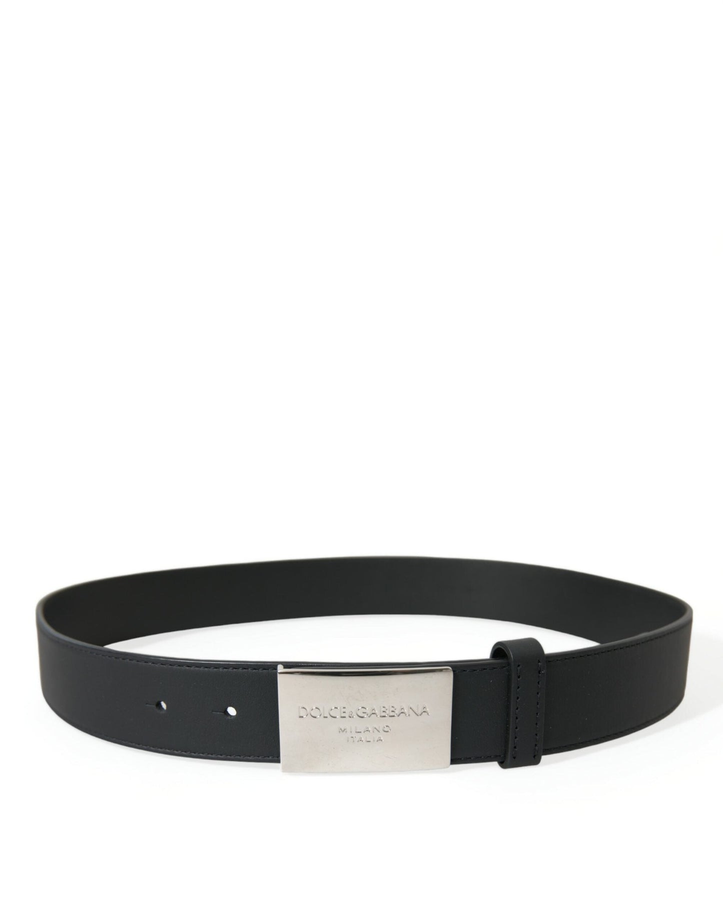 Dolce & Gabbana Elegant Black Leather Belt with Metal Buckle - 80 cm / 32 Inches