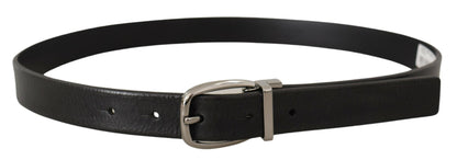 Dolce & Gabbana Elegant Black Leather Belt with Metal Buckle - 80 cm / 32 Inches