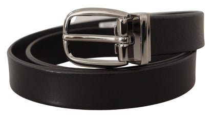 Dolce & Gabbana Elegant Black Leather Belt with Metal Buckle - 80 cm / 32 Inches