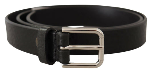 Dolce & Gabbana Elegant Black Leather Belt with Metal Buckle - 80 cm / 32 Inches