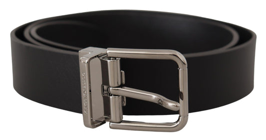 Dolce & Gabbana Elegant Black Leather Belt with Metal Buckle - 85 cm / 34 Inches