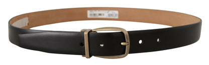 Dolce & Gabbana Elegant Black Leather Belt with Metal Buckle - 85 cm / 34 Inches