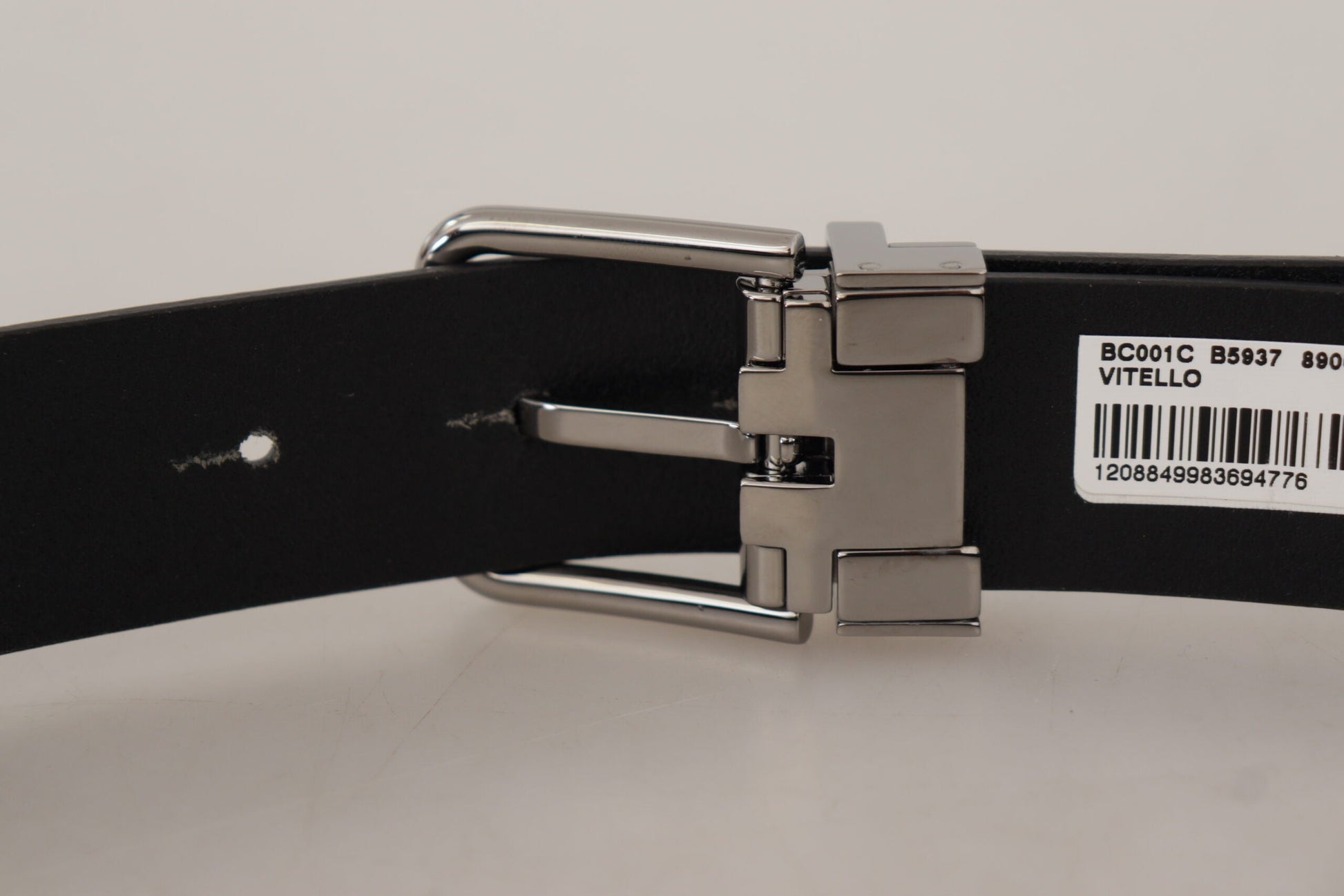 Dolce & Gabbana Elegant Black Leather Belt with Metal Buckle - 85 cm / 34 Inches