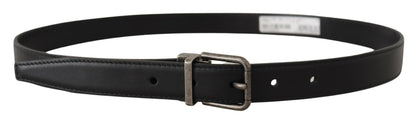 Dolce & Gabbana Elegant Black Leather Belt with Metal Buckle - 85 cm / 34 Inches