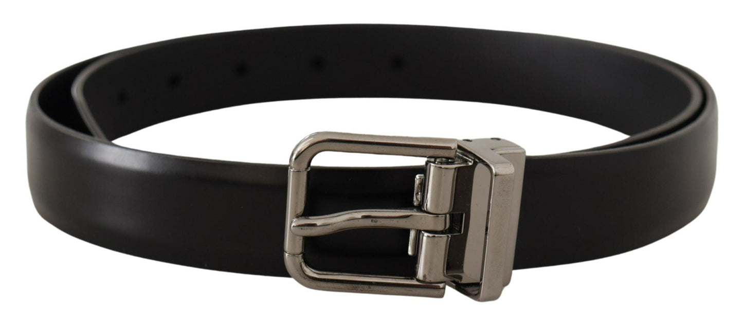 Dolce & Gabbana Elegant Black Leather Belt with Metal Buckle - 85 cm / 34 Inches