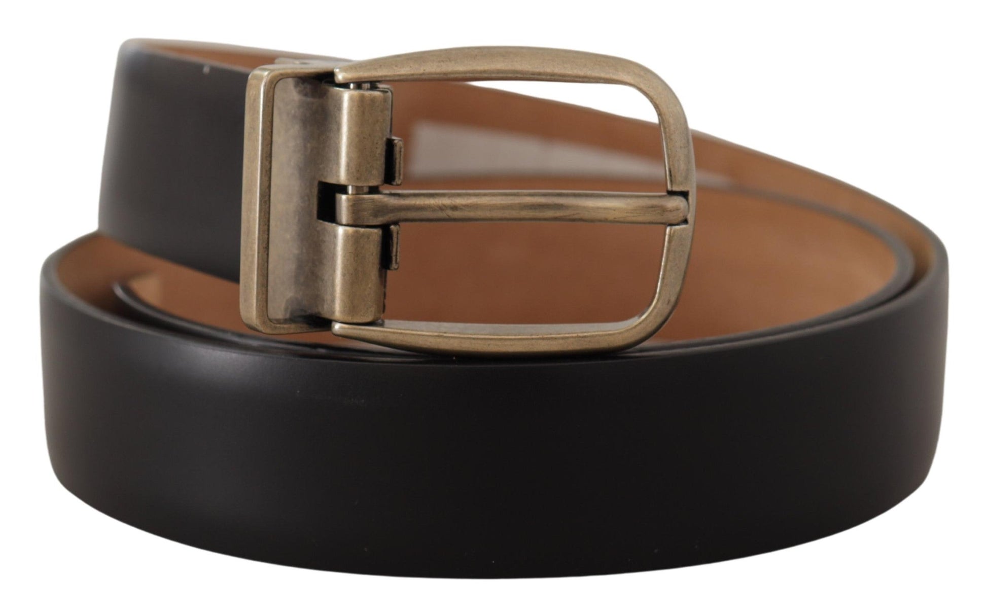 Dolce & Gabbana Elegant Black Leather Belt with Metal Buckle - 85 cm / 34 Inches