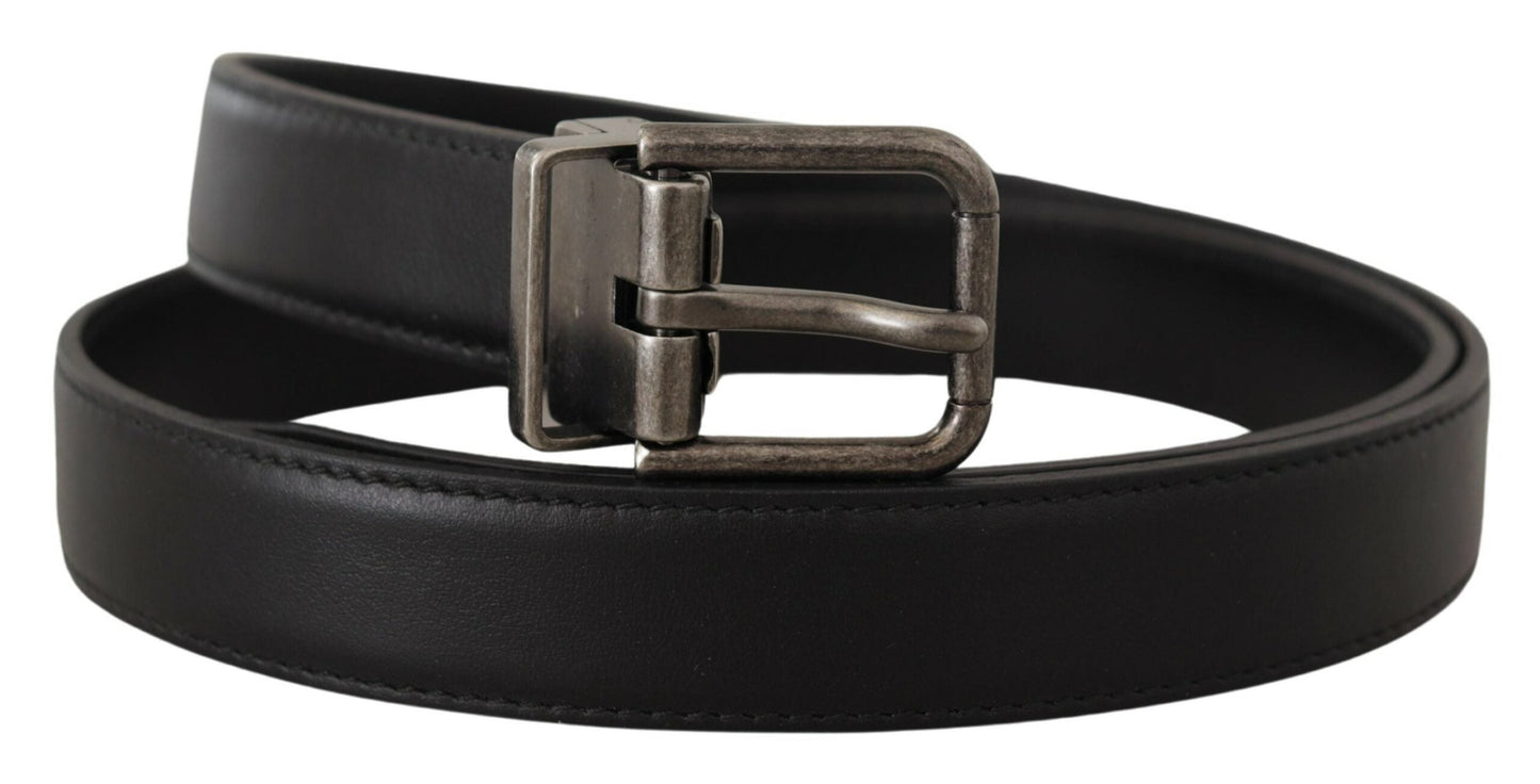 Dolce & Gabbana Elegant Black Leather Belt with Metal Buckle - 85 cm / 34 Inches