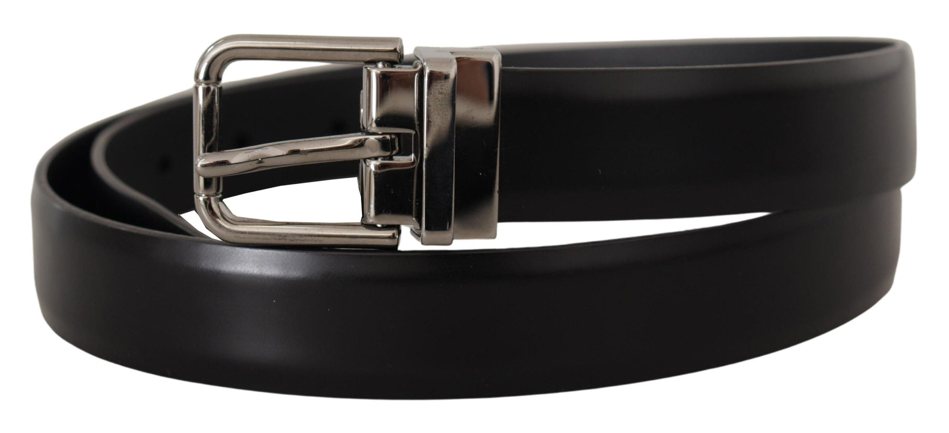 Dolce & Gabbana Elegant Black Leather Belt with Metal Buckle - 85 cm / 34 Inches