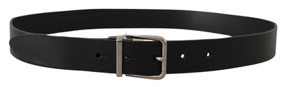 Dolce & Gabbana Elegant Black Leather Belt with Metal Buckle - 85 cm / 34 Inches