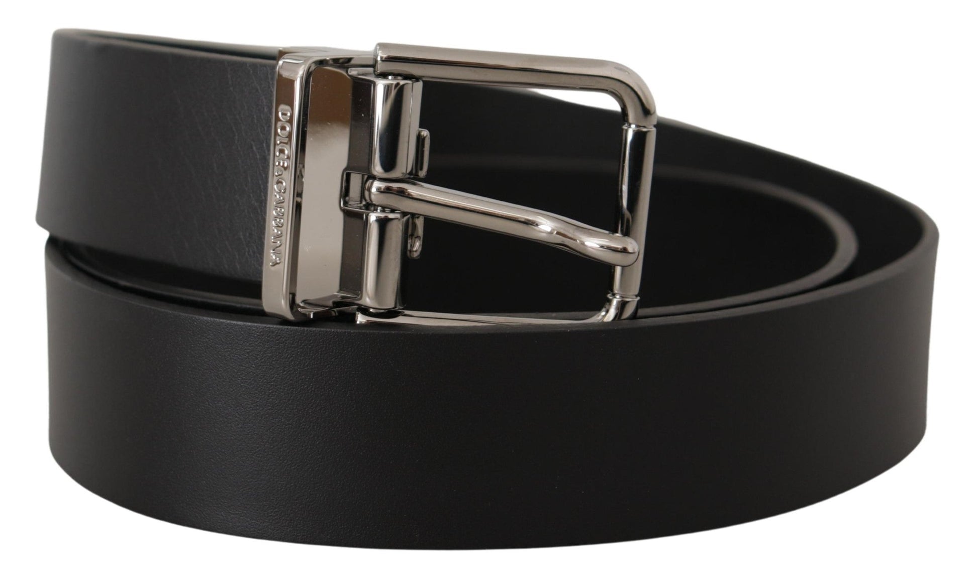 Dolce & Gabbana Elegant Black Leather Belt with Metal Buckle - 85 cm / 34 Inches