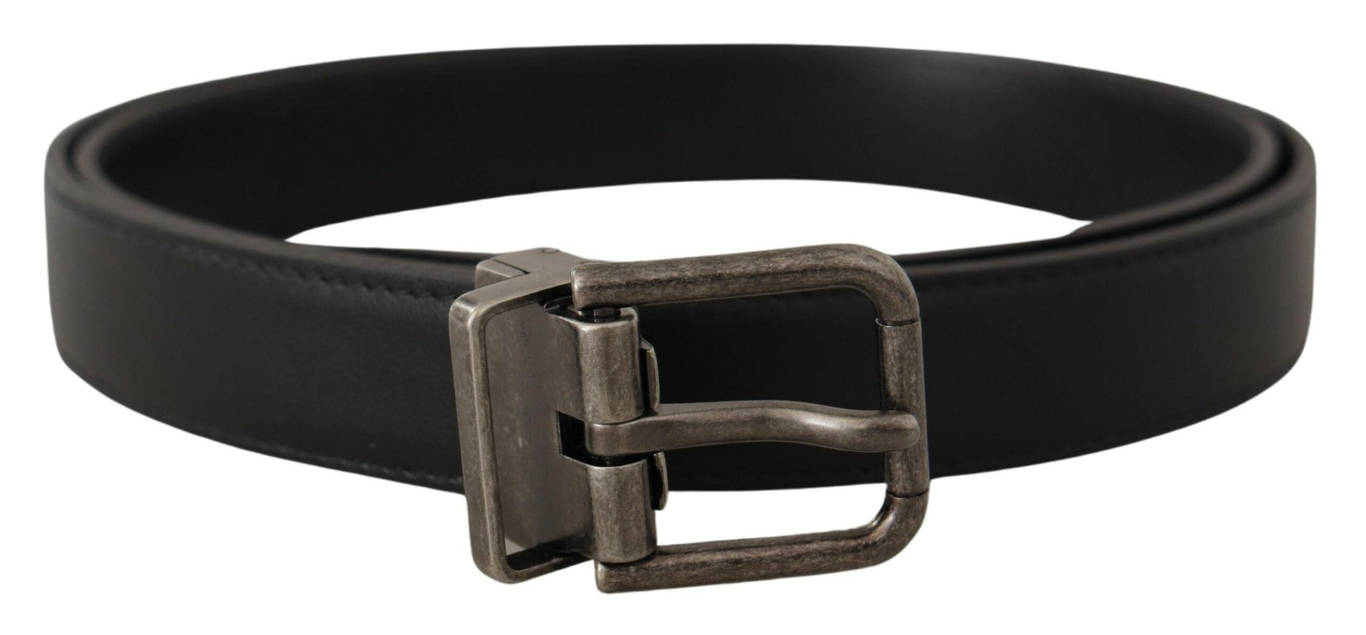 Dolce & Gabbana Elegant Black Leather Belt with Metal Buckle - 85 cm / 34 Inches