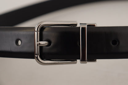 Dolce & Gabbana Elegant Black Leather Belt with Metal Buckle - 85 cm / 34 Inches