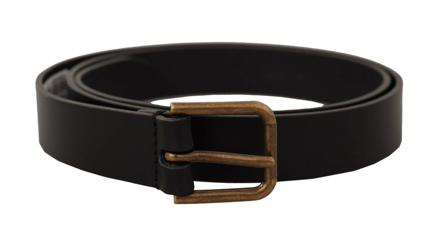 Dolce & Gabbana Elegant Black Leather Belt with Metal Buckle - 90 cm / 36 Inches