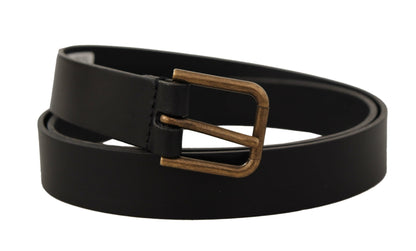 Dolce & Gabbana Elegant Black Leather Belt with Metal Buckle - 90 cm / 36 Inches