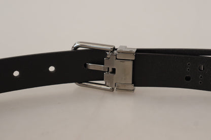 Dolce & Gabbana Elegant Black Leather Belt with Metal Buckle - 90 cm / 36 Inches