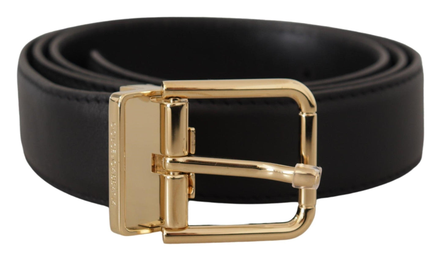 Dolce & Gabbana Elegant Black Leather Belt with Metal Buckle - 90 cm / 36 Inches