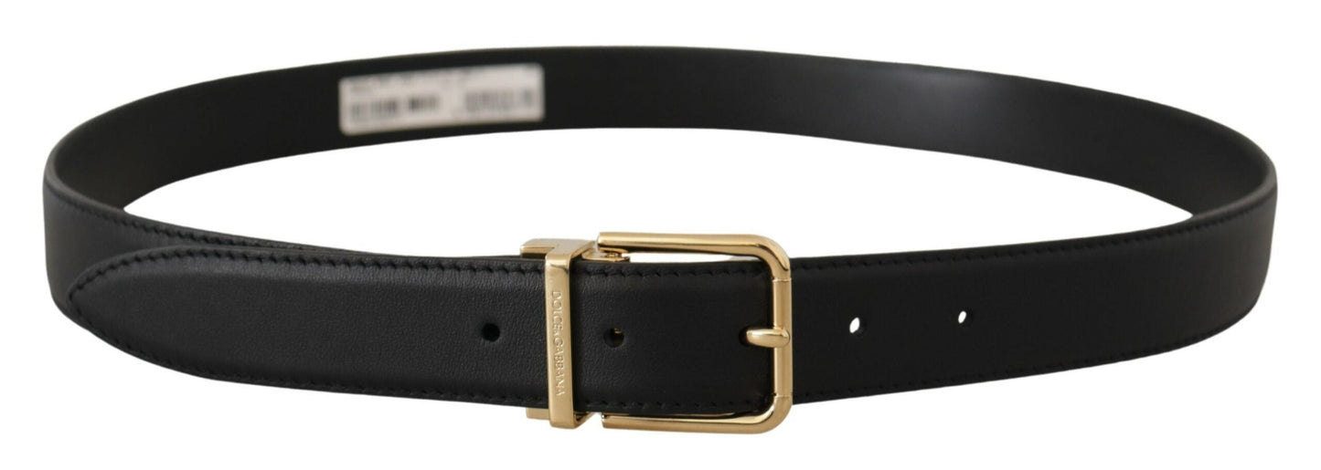 Dolce & Gabbana Elegant Black Leather Belt with Metal Buckle - 90 cm / 36 Inches