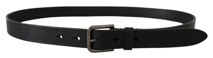 Dolce & Gabbana Elegant Black Leather Belt with Metal Buckle - 90 cm / 36 Inches