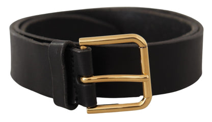 Dolce & Gabbana Elegant Black Leather Belt with Metal Buckle - 90 cm / 36 Inches