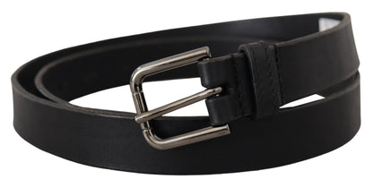 Dolce & Gabbana Elegant Black Leather Belt with Metal Buckle - 90 cm / 36 Inches