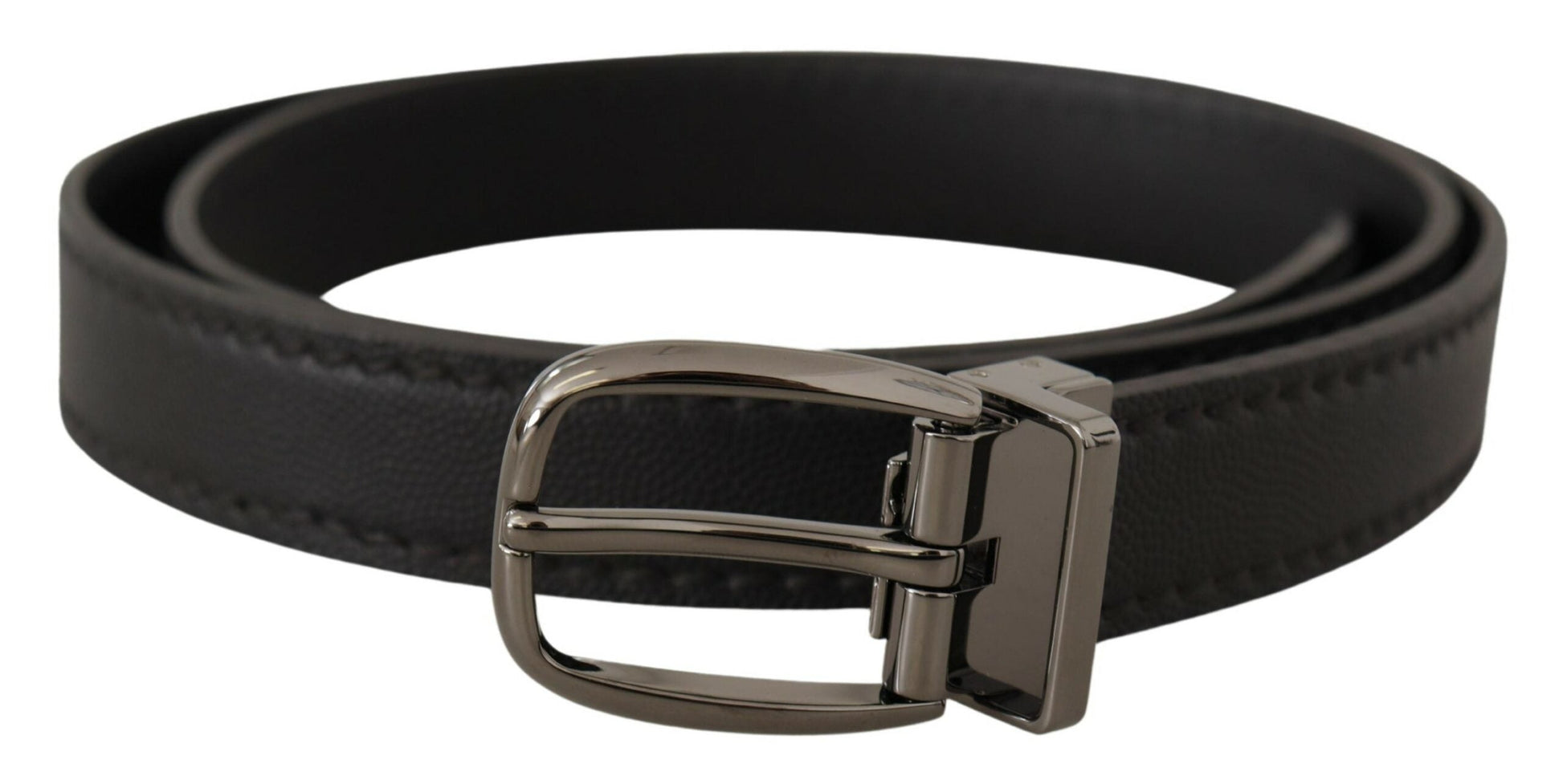 Dolce & Gabbana Elegant Black Leather Belt with Metal Buckle - 95 cm / 38 Inches