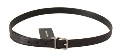 Dolce & Gabbana Elegant Black Leather Belt with Silver Buckle - 105 cm / 42 Inches